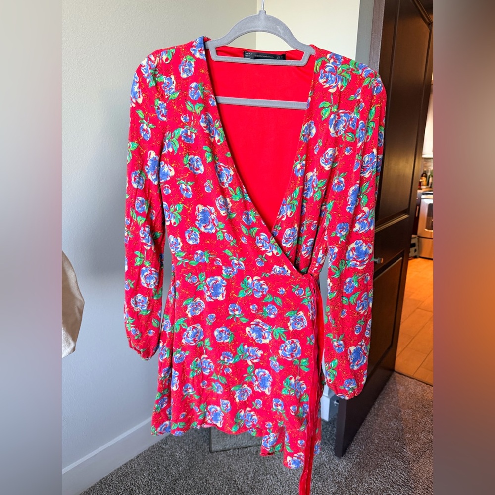 Zara Red Floral Long Sleeve Dress